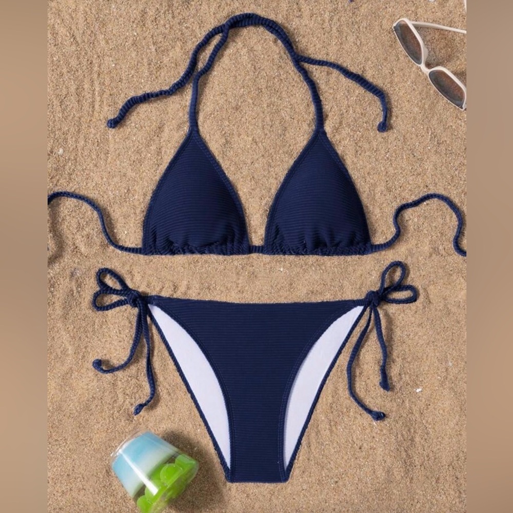 New SHEIN Women’s/Junior’s Navy Blue Textured Bikini/Bathing Suit Set~Small